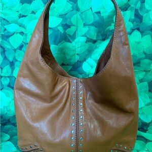 Studded Tan Leather Hobo Bag